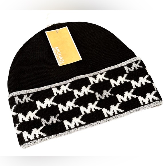 Michael Michael Kors Womens Knit Cuffed Winter Beanie Hat 539330C Black Multi OS - Picture 1 of 15